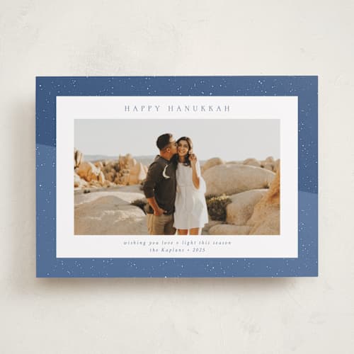 This is a celestial hanukkah cards with standard by Emily Sabol Goss called textured printing on recycled smooth signature in standard