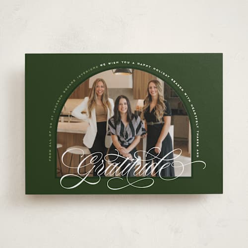 This is a spruce business holiday cards with standard by Owl and Toad called archway printing on recycled smooth signature in standard