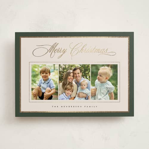 This is a forest foil pressed holiday cards with foil pressed by Christy Hy Lee called with love printing on recycled smooth signature in standard