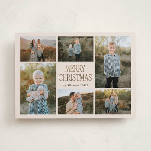 This is a buttercream foil pressed holiday cards with foil pressed by Morgan Kendall called timeless printing on recycled smooth signature in standard