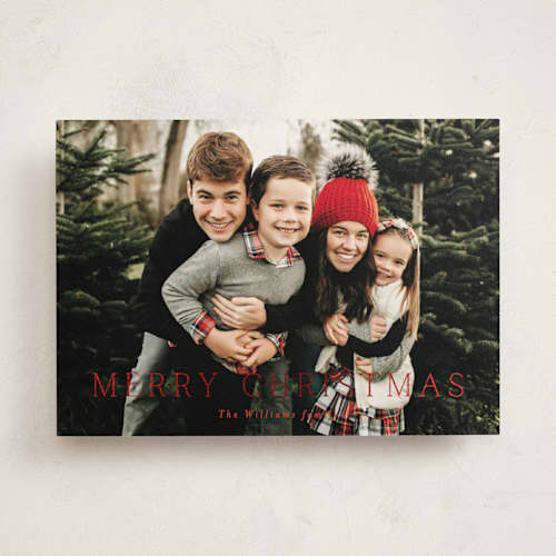 This is a scarlet foil pressed holiday cards with foil pressed by Bethan called classico printing on recycled smooth signature in standard