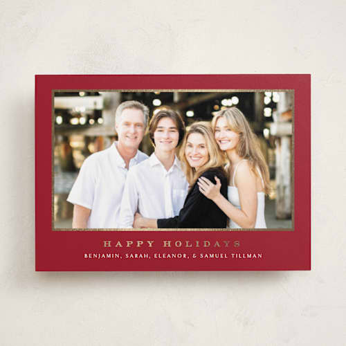 This is a poinsettia foil pressed holiday cards with foil pressed by Amy Kross called meadows printing on recycled smooth signature in standard