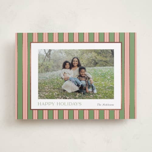 This is a azalea foil pressed holiday cards with foil pressed by Cindy Reynolds called southern stripes printing on recycled smooth signature in standard