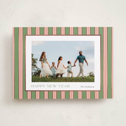 This is a azalea foil pressed holiday cards with foil pressed by Cindy Reynolds called southern stripes printing on recycled smooth signature in standard