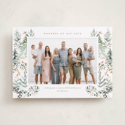 This is a moss foil pressed holiday cards with foil pressed by Petra Kern called heavenly forest printing on recycled smooth signature in standard