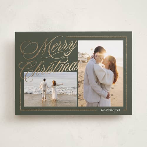 This is a pine foil pressed holiday cards with foil pressed by Brianne Larsen called elegantly lined printing on recycled smooth signature in standard