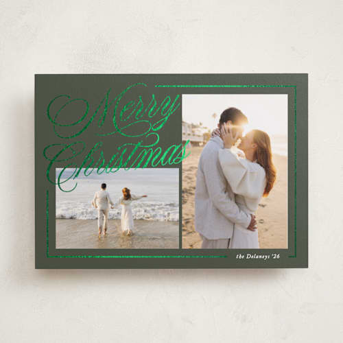 This is a pine foil pressed holiday cards with foil pressed by Brianne Larsen called elegantly lined printing on recycled smooth signature in standard