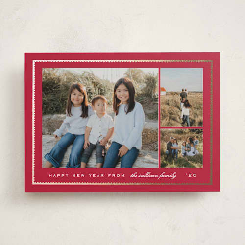 This is a poinsettia foil pressed holiday cards with foil pressed by Amy Kross called sealed printing on recycled smooth signature in standard