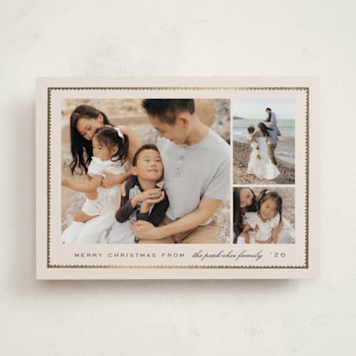 This is a eggnog foil pressed holiday cards with foil pressed by Amy Kross called sealed printing on recycled smooth signature in standard