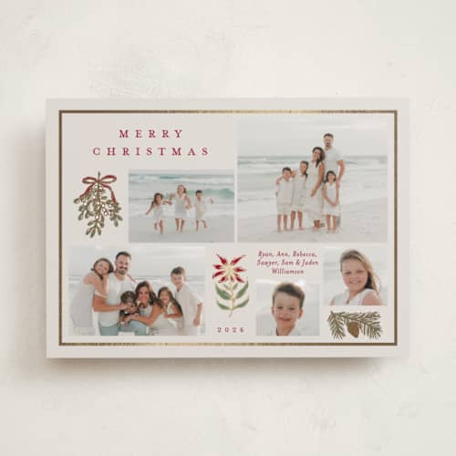 This is a eggnog foil pressed holiday cards with foil pressed by Amy Kross called classic bough printing on recycled smooth signature in standard