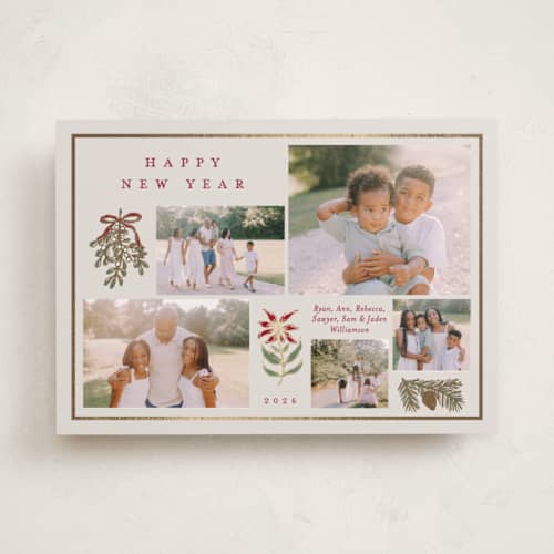 This is a eggnog foil pressed holiday cards with foil pressed by Amy Kross called classic bough printing on recycled smooth signature in standard