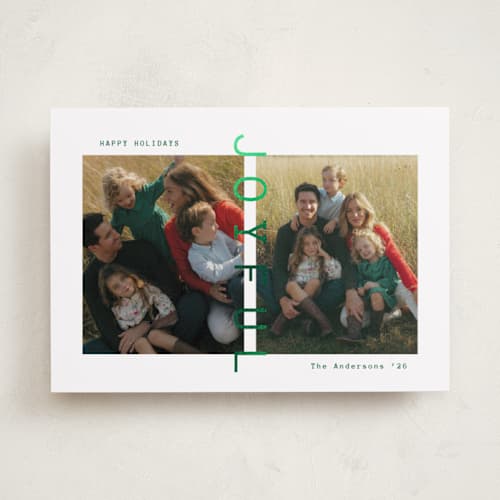 This is a verdant foil pressed holiday cards with foil pressed by Ana Sharpe called joyful den printing on recycled smooth signature in standard