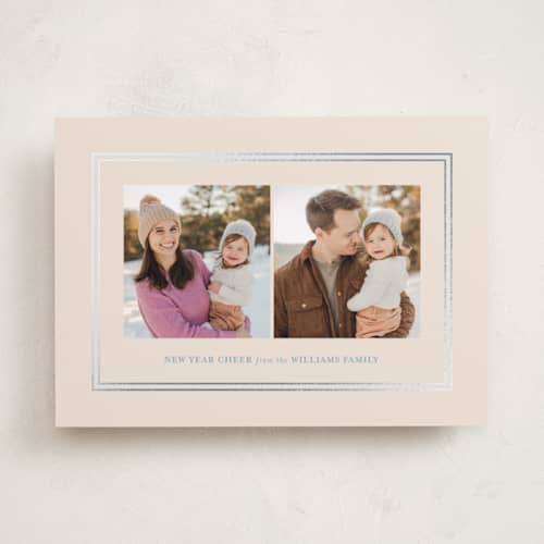 This is a eggnog foil pressed holiday cards with foil pressed by Jenna Holcomb called simple border printing on recycled smooth signature in standard