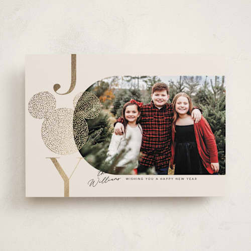 This is a vanilla foil pressed holiday cards with foil pressed by Vera Lim called disney mickey sparkles printing on recycled smooth signature in standard