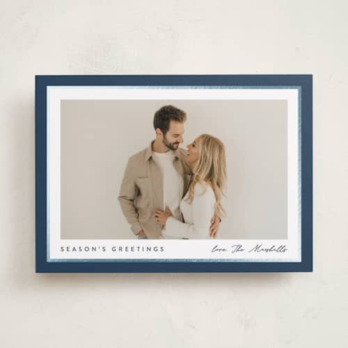This is a glacier foil pressed holiday cards with foil pressed by Carolyn MacLaren called ribbon frame printing on recycled smooth signature in standard