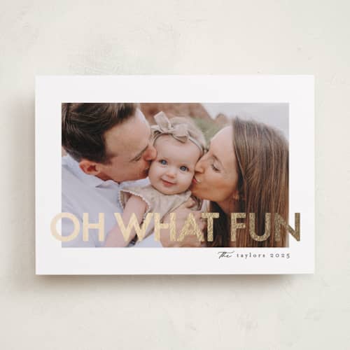 This is a snow foil pressed holiday cards with foil pressed by Karidy Walker called so much fun printing on recycled smooth signature in standard