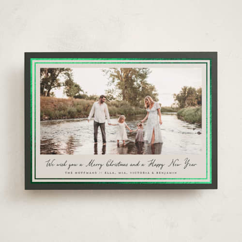 This is a olive foil pressed holiday cards with foil pressed by Petra Kern called oasis printing on recycled smooth signature in standard