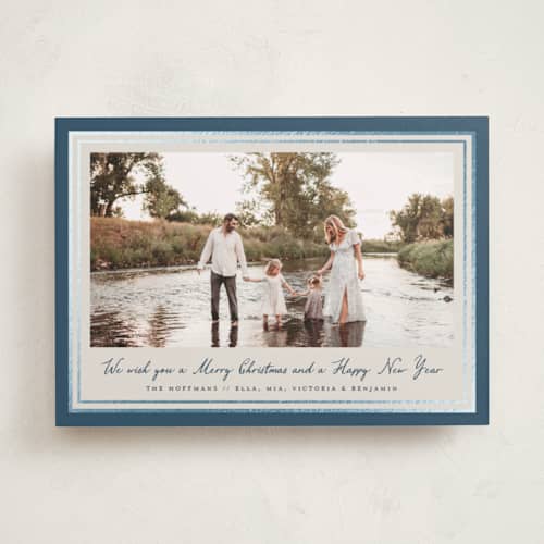 This is a blue spruce foil pressed holiday cards with foil pressed by Petra Kern called oasis printing on recycled smooth signature in standard