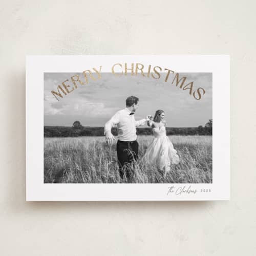 This is a winter foil pressed holiday cards with foil pressed by Creo Study called arched sentiment printing on recycled smooth signature in standard