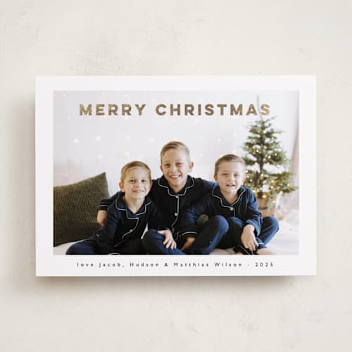 This is a ink foil pressed holiday cards with foil pressed by Benita Crandall called bold christmas printing on recycled smooth signature in standard