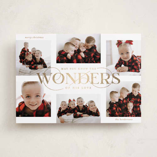This is a antique foil pressed holiday cards with foil pressed by Lauren Chism called glorious wonders printing on recycled smooth signature in standard
