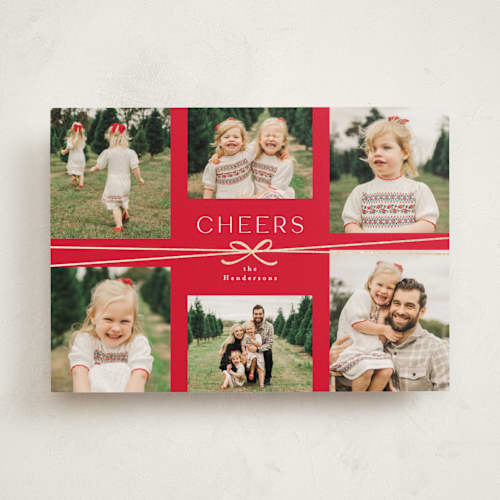 This is a apple foil pressed holiday cards with foil pressed by Everett Paper Goods called multi ribbon printing on recycled smooth signature in standard