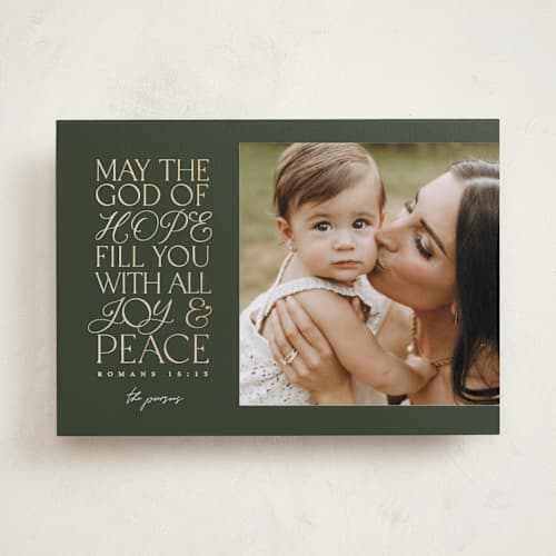 This is a fir foil pressed holiday cards with foil pressed by Pink House Press called filled with love printing on recycled smooth signature in standard