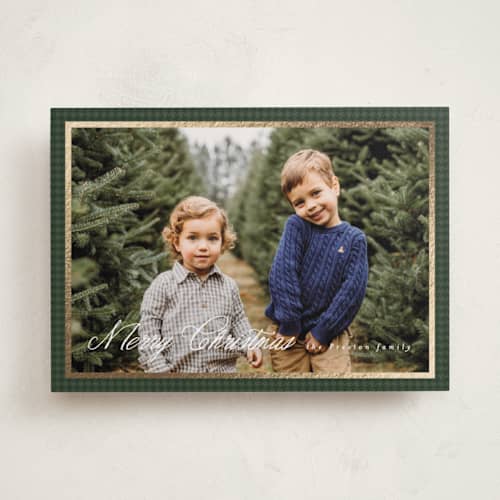 This is a pine foil pressed holiday cards with foil pressed by Tamara Hilje called houndstooth printing on recycled smooth signature in standard