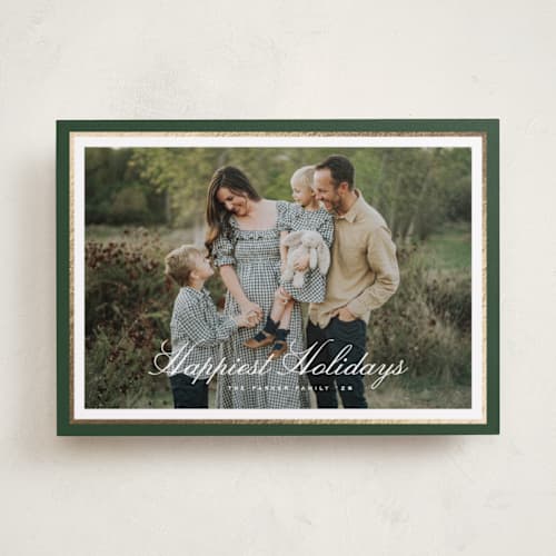 This is a forest foil pressed holiday cards with foil pressed by Kelly Schmidt called minimal border printing on recycled smooth signature in standard