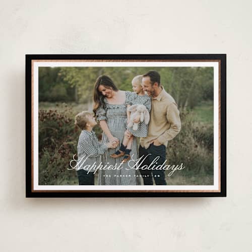 This is a midnight foil pressed holiday cards with foil pressed by Kelly Schmidt called minimal border printing on recycled smooth signature in standard