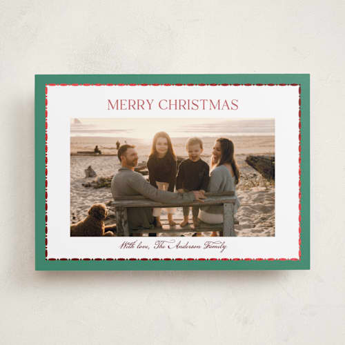 This is a olive grove foil pressed holiday cards with foil pressed by Cass Loh called gilded keepsake border printing on recycled smooth signature in standard