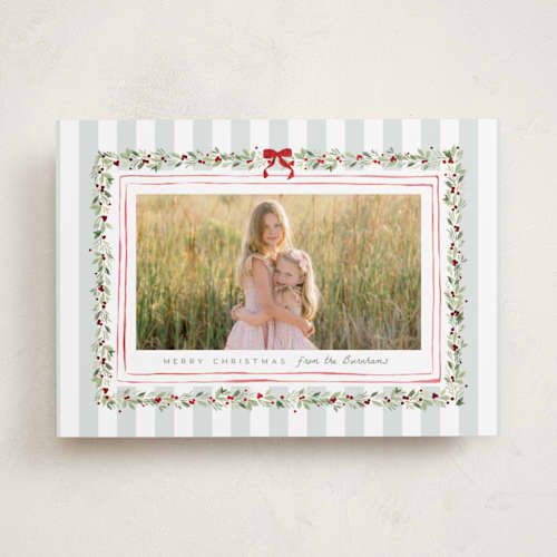 This is a winter mint foil pressed holiday cards with foil pressed by Everett Paper Goods called coastal garland printing on recycled smooth signature in standard