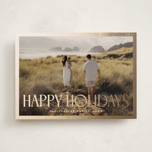 This is a vanilla foil pressed holiday cards with foil pressed by Nicole Walsh called gilded edge printing on recycled smooth signature in standard