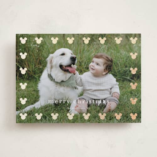 This is a powder foil pressed holiday cards with foil pressed by Stacey Meacham called mickey frame printing on recycled smooth signature in standard