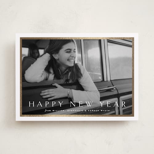 This is a cotton foil pressed holiday cards with foil pressed by Amy Kross called winds printing on recycled smooth signature in standard