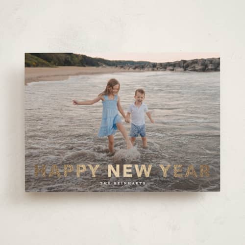 This is a linen foil pressed holiday cards with foil pressed by Angela Thompson called gilded printing on recycled smooth signature in standard