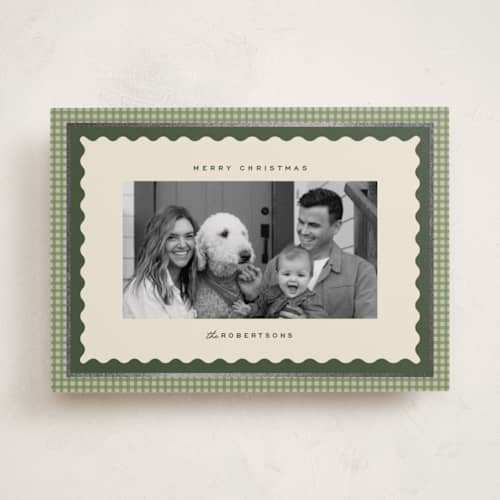 This is a garland foil pressed holiday cards with foil pressed by Ellen Schlegelmilch called gingham layers printing on recycled smooth signature in standard