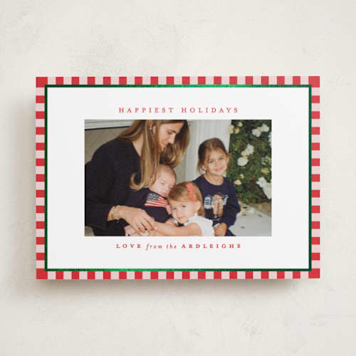 This is a santa suit foil pressed holiday cards with foil pressed by Kristie Kern called the charleston printing on recycled smooth signature in standard