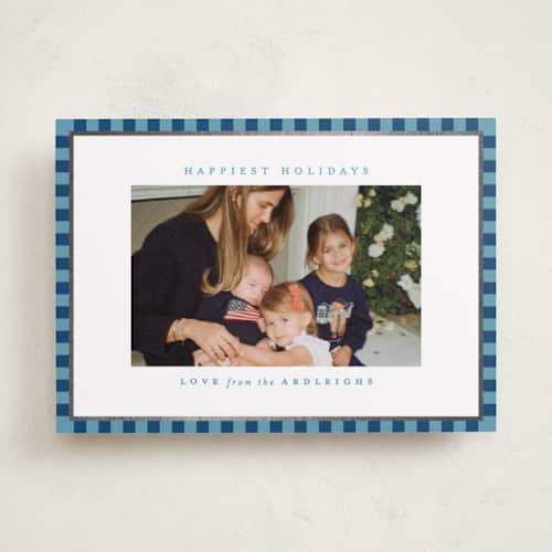 This is a navy foil pressed holiday cards with foil pressed by Kristie Kern called the charleston printing on recycled smooth signature in standard
