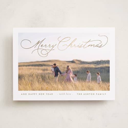 This is a pinecone foil pressed holiday cards with foil pressed by Design Lotus called softly merry printing on recycled smooth signature in standard