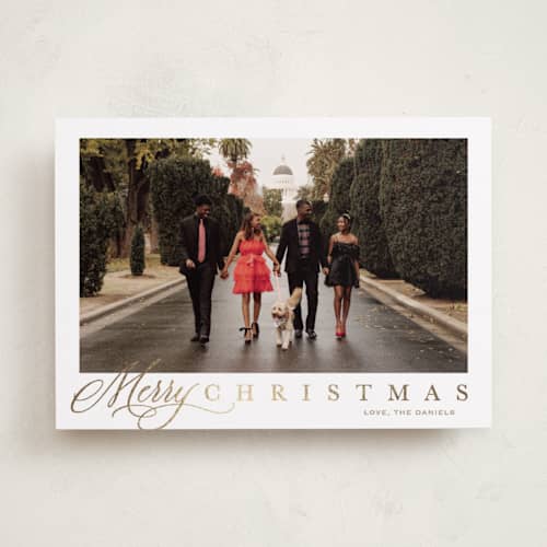 This is a honey foil pressed holiday cards with foil pressed by Carolyn MacLaren called footnote printing on recycled smooth signature in standard