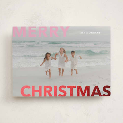 This is a candy cane foil pressed holiday cards with foil pressed by Angela Thompson called merry & bold printing on recycled smooth signature in standard