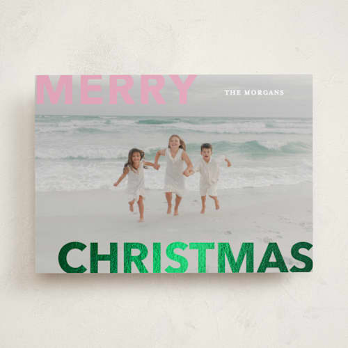 This is a gumdrop foil pressed holiday cards with foil pressed by Angela Thompson called merry & bold printing on recycled smooth signature in standard