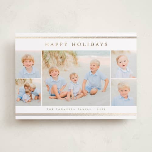 This is a daisy foil pressed holiday cards with foil pressed by Christy Hy Lee called refined lines printing on recycled smooth signature in standard