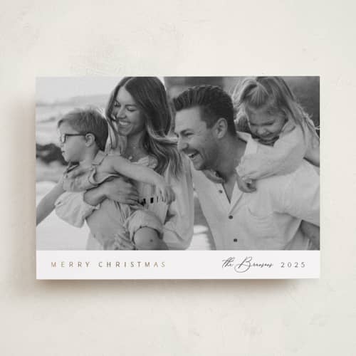 This is a cloud foil pressed holiday cards with foil pressed by Nicole Walsh called minimal edge printing on recycled smooth signature in standard