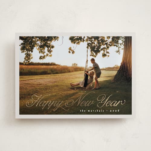 This is a marshmallow foil pressed holiday cards with foil pressed by Pati Cascino called noelle printing on recycled smooth signature in standard