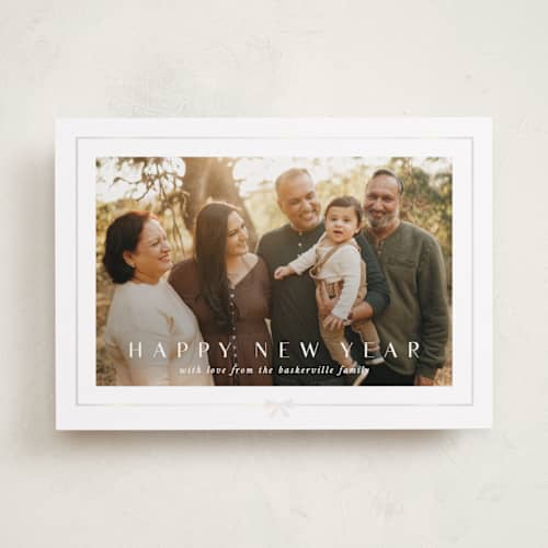 This is a snow gloss press holiday cards with gloss press by Lori Wemple called pretty bow printing on recycled smooth signature in standard