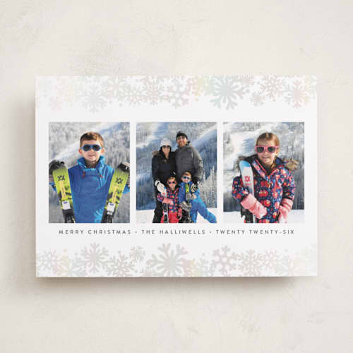 This is a moon gloss press holiday cards with gloss press by Susan Asbill called snow flurry printing on recycled smooth signature in standard