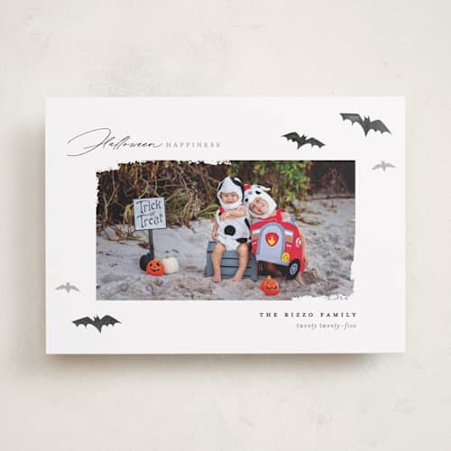 This is a licorice halloween party invitations cards with standard by Pixel and Hank called halloween happiness printing on recycled smooth signature in standard