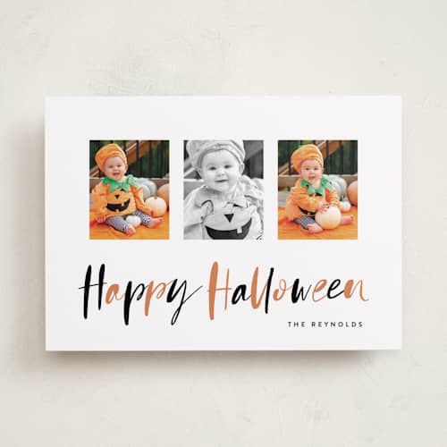 This is a jack o' lantern halloween party invitations cards with standard by Hooray Creative called halloween trio printing on recycled smooth signature in standard